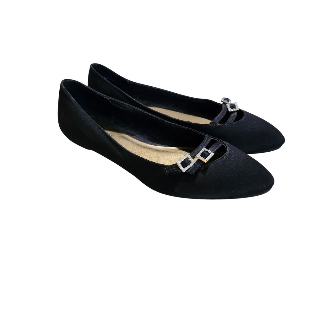 Ann Taylor LOFT Ballet Flats Womens 7.5 Black Rhinestone Buckle Pointed Toe